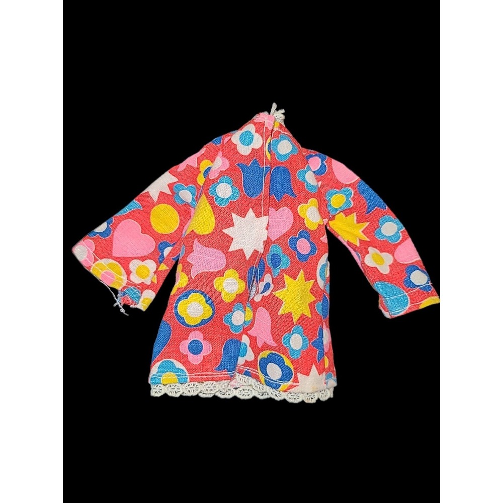 Vintage Barbie Size Mod Psychedelic Dress 60s Floral Lace Trim Doll Clothes - Picture 2 of 3